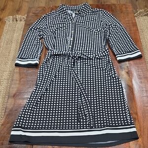 Talbots Black and White Polka Dot 3/4 Length Sleeves Dress